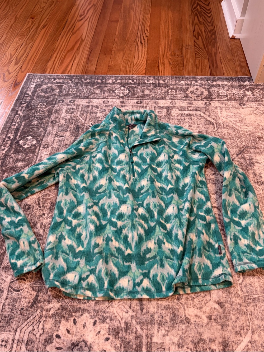 Eddie Bauer green and White Quarter-Zip Fleece Pullover